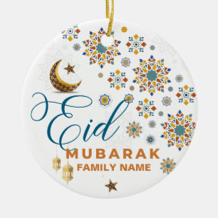 Elegante Eid Mubarak-calligrafie maan sterren vaka Keramisch Ornament