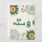 Elegante Eid Mubarak Kaart met Lantaarns en Bloeme (Voorkant)