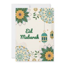 Elegante Eid Mubarak kaart met lantaarns en bloemm