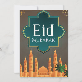 Elegante Eid Mubarak Moskee Silhouet Kunst Feestdagenkaart