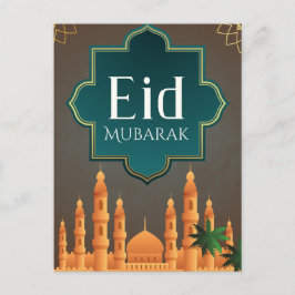 Elegante Eid Mubarak Moskee Silhouette Kunst Feestdagenkaart