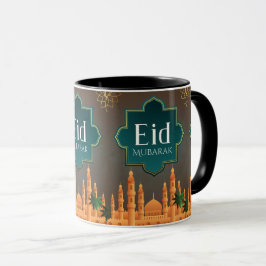 Elegante Eid Mubarak-moskee Skyline-kunst Mok