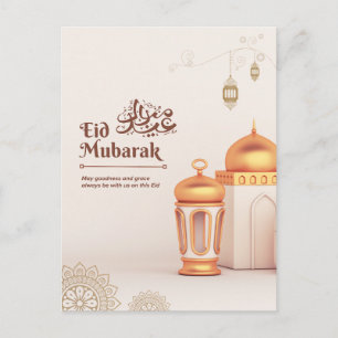 Elegante Eid Mubarak-moskeelantaarnkunst Briefkaart