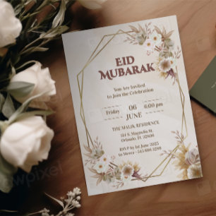 elegante eid mubarak uitnodiging Floral Beige Mosl