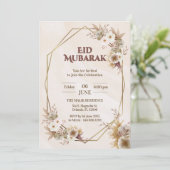 elegante eid mubarak uitnodiging Floral Beige Mosl (Staand voorkant)