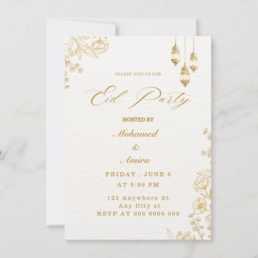 elegante eid mubarak uitnodiging Floral Beige Musl (Voorkant)