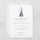 Elegante Eiffeltoren Illustratie Huwelijk Save The Date (Voorkant)