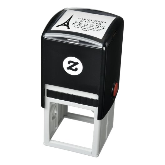 Elegante Eiffeltoren Parijs Paar Naam Adres R Zelfinktende Stempel (Product)