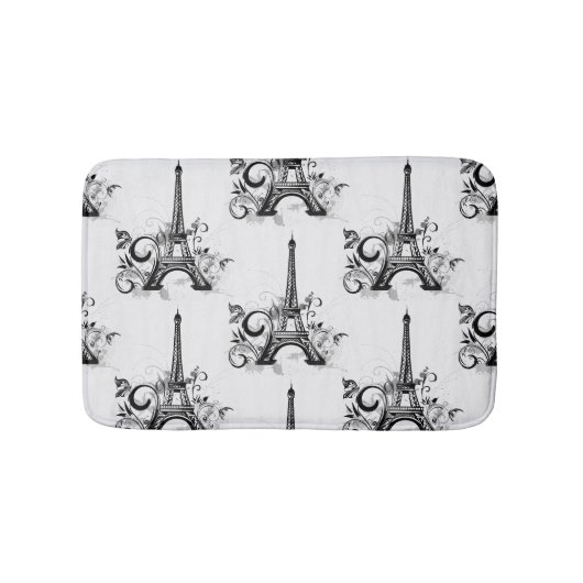 Elegante Eiffeltoren Parijs Zwart Wit Bloei Badmat (Voorkant)