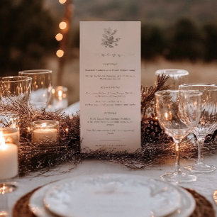 Elegante Eikel & Denneappel Script Herfst Bruiloft Menu