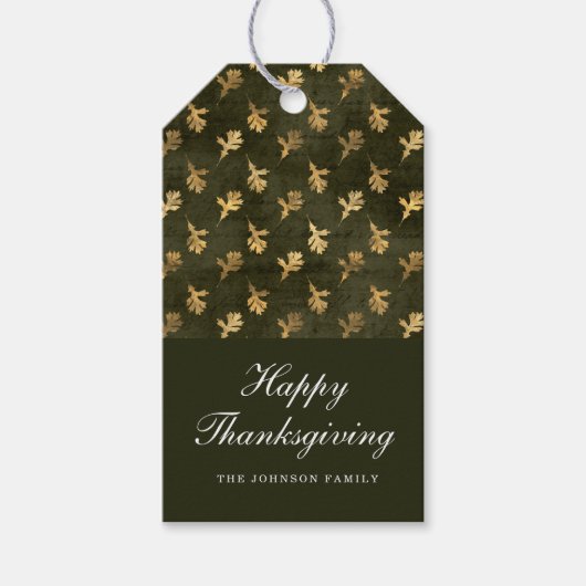 Elegante eikenbladeren groene Thanksgiving Cadeaulabel (Voorkant)