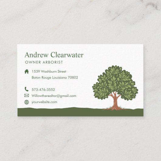 Elegante eikenboom gazon zorg landschapsarchitecte visitekaartje (Achterkant)