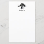 Elegante eikenboom inkttekening monogram briefpapi (Voorkant)