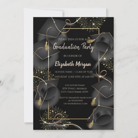 Elegante eindexamencaps Zwarte eindexamenfeest Kaart (Voorkant)