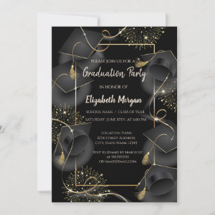 Elegante eindexamencaps Zwarte eindexamenfeest Kaart