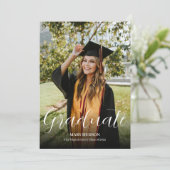 Elegante eindexamenfoto middelbare school aankondiging (Staand voorkant)