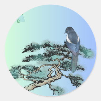 Elegante Ekster Vogel Bonsai Esthetische Sticker