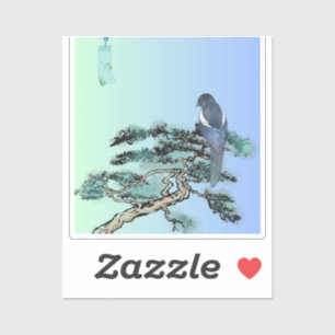 Elegante Ekster Vogel Bonsai Esthetische Sticker