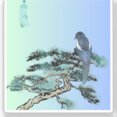 Elegante Ekster Vogel Bonsai Esthetische Sticker (Voorkant)