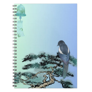 Elegante Ekster Vogel & Japanse Bonsai Trekkoordta Notitieboek