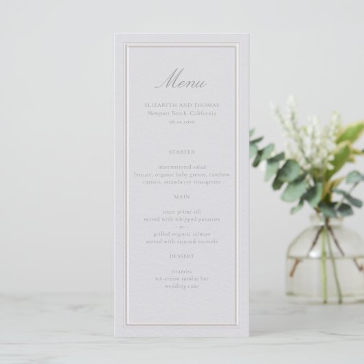 Elegante Elegant Modern Classic Ecru Lijst bruilof Menu (Staand voorkant)