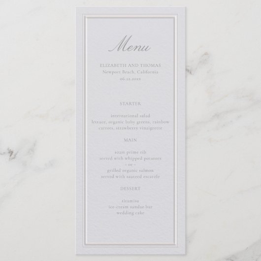 Elegante Elegant Modern Classic Ecru Lijst bruilof Menu (Voorkant)