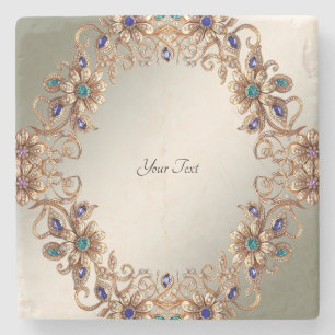 Elegante Elegante Gouden Sieraden Bloemen Stenen O Onderzetter