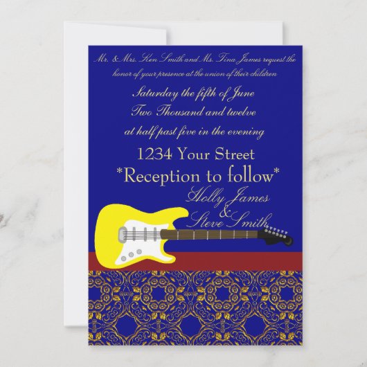 Elegante Elektrische Gitaar goud en marine blauw b Kaart (Voorkant)