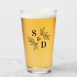 Elegante elke kleur bruiloft monogram groen blader glas