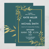 Elegante Emeral Green & Gold Moderne bruiloft Kaart (Voorkant / Achterkant)