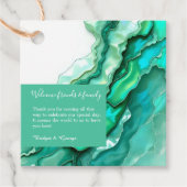 Elegante Emerald Blauwgroen Marmeren Waterverf bru Bedankjes Labels (Voorkant)