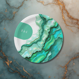 Elegante Emerald Blauwgroen Marmeren Waterverf bru Papieren Bordje