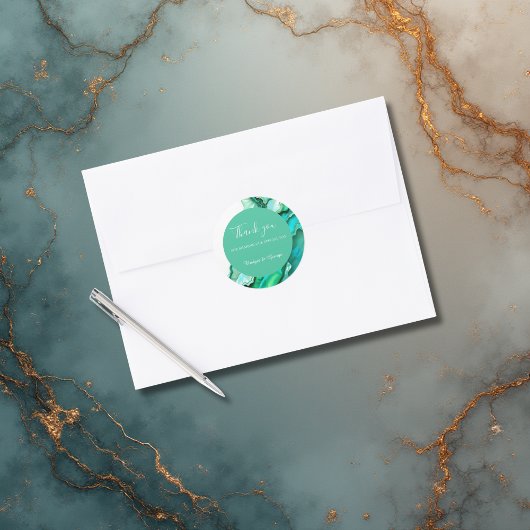 Elegante Emerald Blauwgroen Marmeren Waterverf bru Ronde Sticker
