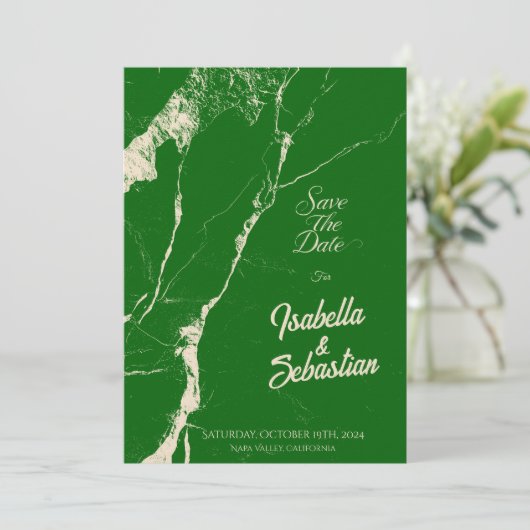 Elegante Emerald & Champagne Marmer Save the Date Kaart (Staand voorkant)