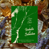 Elegante Emerald & Champagne Marmer Save the Date Kaart