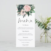 Elegante Emerald en Blush Bloemen bruiloft Menu (Staand voorkant)