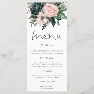 Elegante Emerald en Blush Bloemen bruiloft Menu