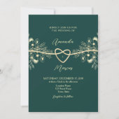 Elegante Emerald Gold Floral Wedding Kaart (Voorkant)