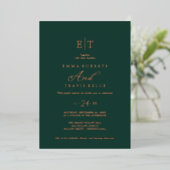 Elegante Emerald & Gold Folie Monogram Huwelijk Folie Uitnodiging (Staand Voorkant)