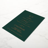Elegante Emerald & Gold Folie Monogram Huwelijk Uitnodiging (Gedraaid)