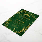 Elegante Emerald Gold Leaf Krans Quinceanera Folie Uitnodiging (Gedraaid)