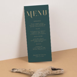 Elegante Emerald Gold Typografie Bruiloft Menu