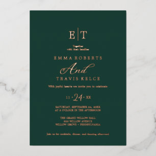 Elegante Emerald & Goud Folie Monogram Huwelijk  Uitnodiging