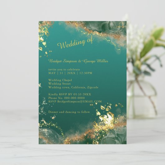 Elegante Emerald Green Agaat Indiase bruiloft Kaart (Staand voorkant)