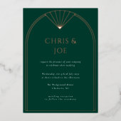 Elegante Emerald Green Art Deco Boog Huwelijk Folie Uitnodiging (Voorkant)