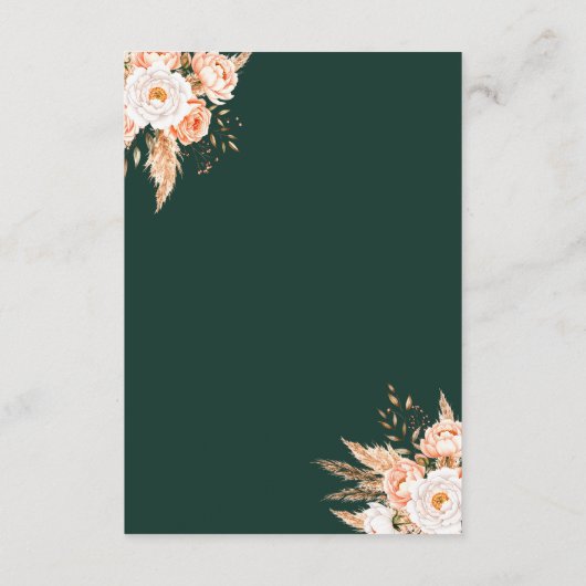 Elegante Emerald Green Boho Chic Bloemen Huwelijk Informatiekaartje (Achterkant)
