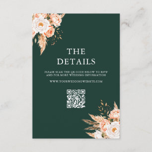 Elegante Emerald Green Boho Chic Bloemen Huwelijk Informatiekaartje