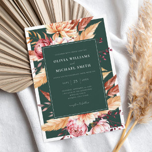 Elegante Emerald Green Boho Chic Bloemen Huwelijk Kaart