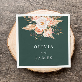 Elegante Emerald Green Boho Chic Bloemen Huwelijk Servet