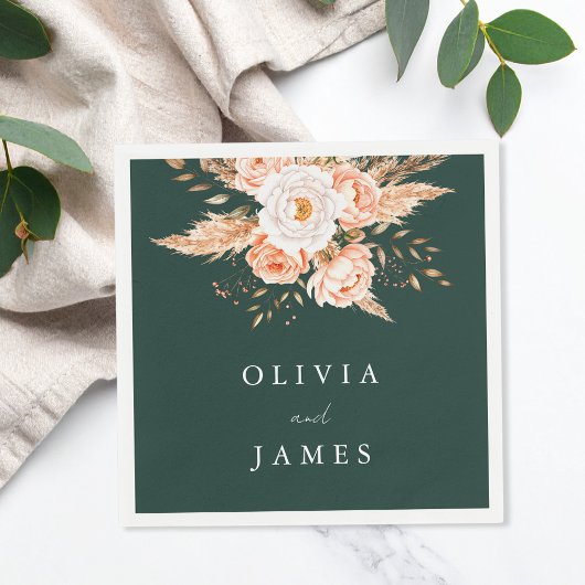 Elegante Emerald Green Boho Chic Bloemen Huwelijk Servet